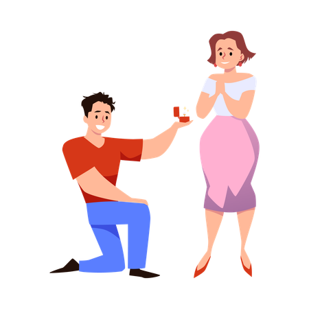Man asking woman to marry him on one knee with ring  Illustration