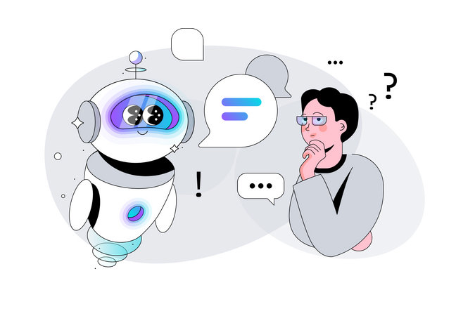 Man asks Question to Artificial Intelligence Bot Illustration