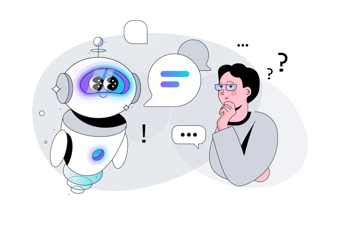 Man asks Question to Artificial Intelligence Bot  Illustration
