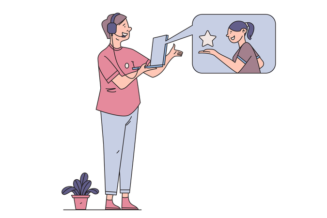 Man assisting female customer for support  Illustration