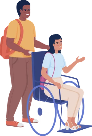 Man assisting to friend with disability Illustration