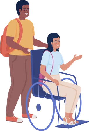 Man assisting to friend with disability  Illustration