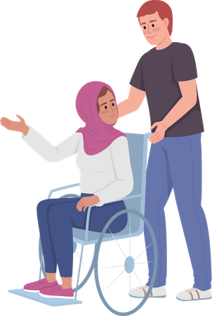 Man assists lady with disability Illustration