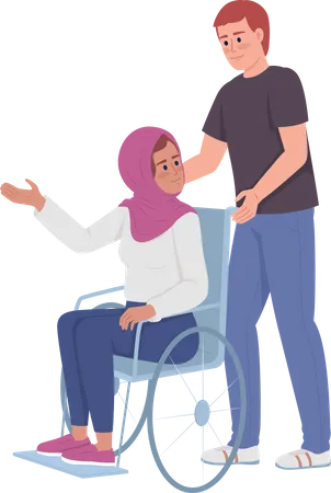 Man assists lady with disability Illustration