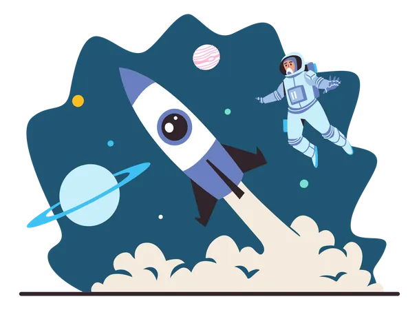 Man Astronaut with Space Rocket  Illustration