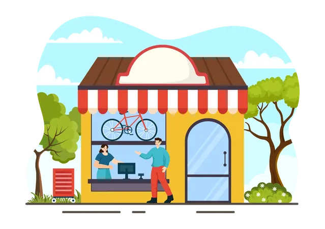 Man At Bicycle Shop  Illustration
