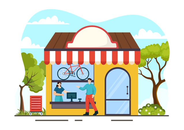 Man At Bicycle Shop  Illustration
