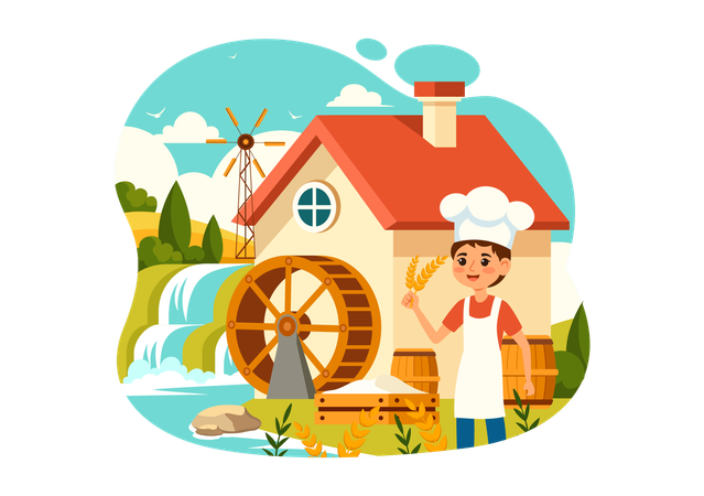 Man at Bread Production industry  Illustration