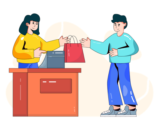 Man at cashier counter  Illustration