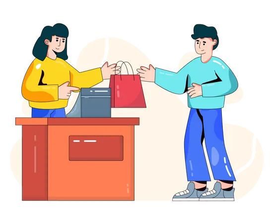 Man at cashier counter  Illustration