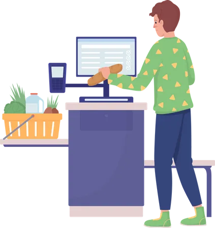 Man at cashless checkout  Illustration