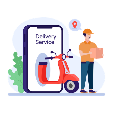 Man at delivery location Illustration
