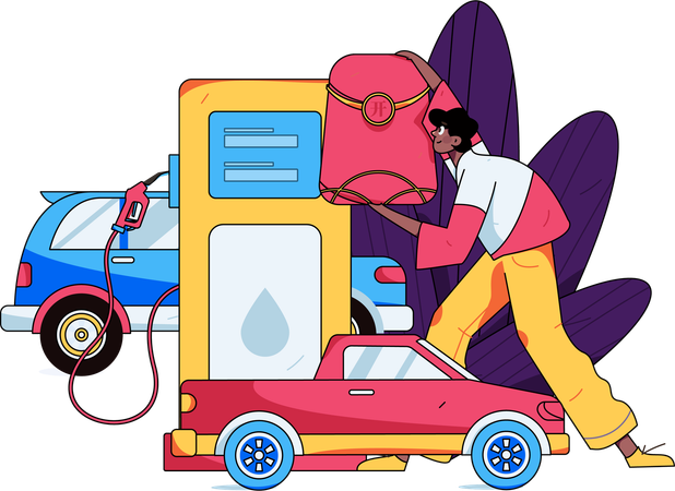 Man at fuel station  Illustration