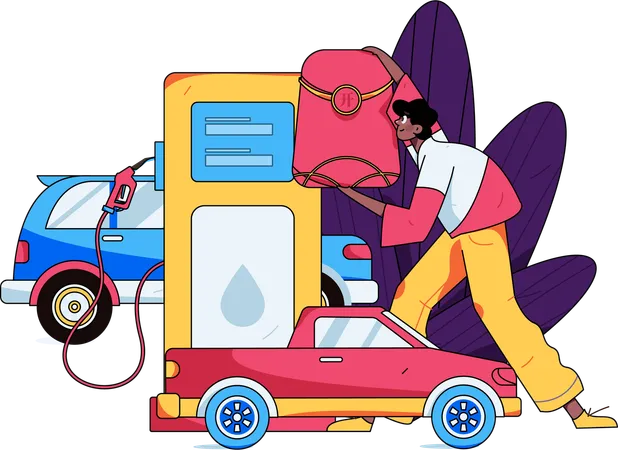 Man at fuel station  Illustration