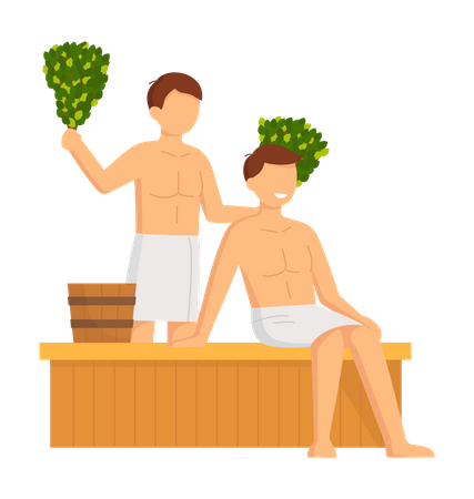 Man at hot steam sauna  Illustration