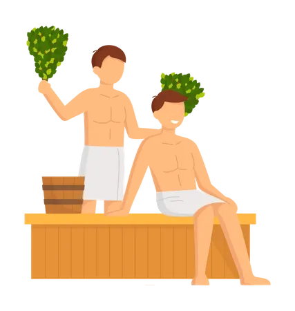 Man at hot steam sauna  Illustration