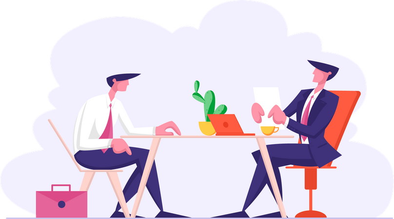 Man at HR desk applying for job  Illustration
