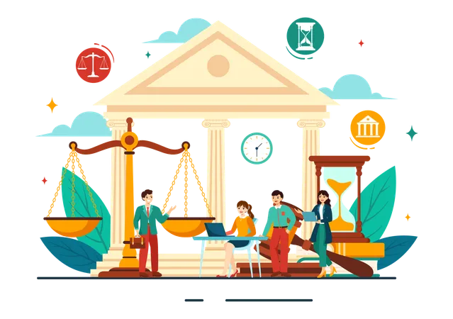 Law Firm Services Vector Illustration With Justice Legal Advice Judgement And Lawyer Consultant In Flat Cartoon Background Design Illustration