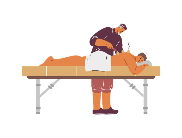 Man at mesotherapy appointment with an elderly Chinese medicine doctor  Illustration