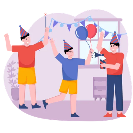 Man At New Year's Party Illustration