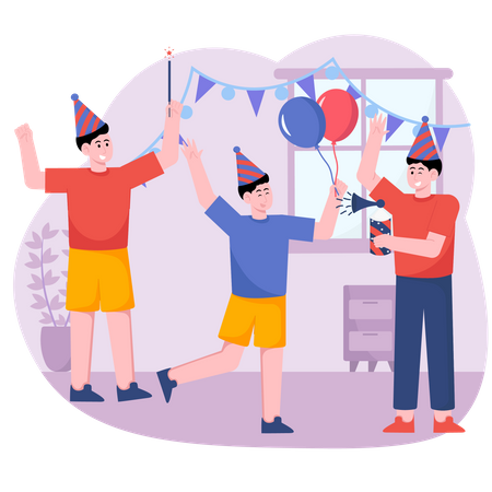 Man At New Year's Party  Illustration