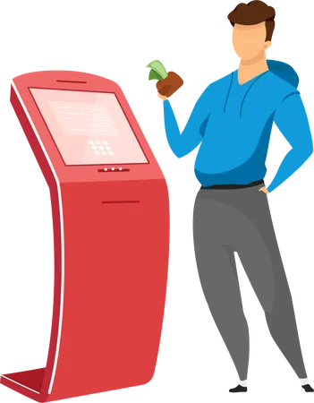 Man at self service kiosk  Illustration