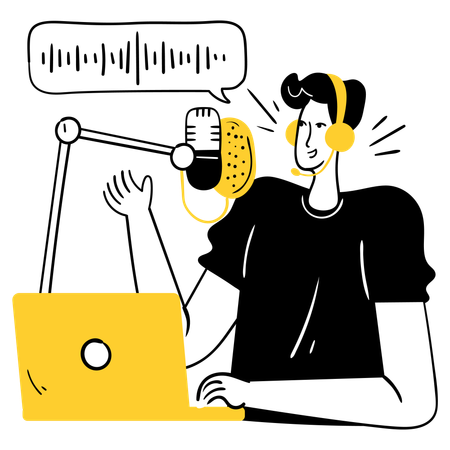 Man at Studio for Podcast Recording  Illustration