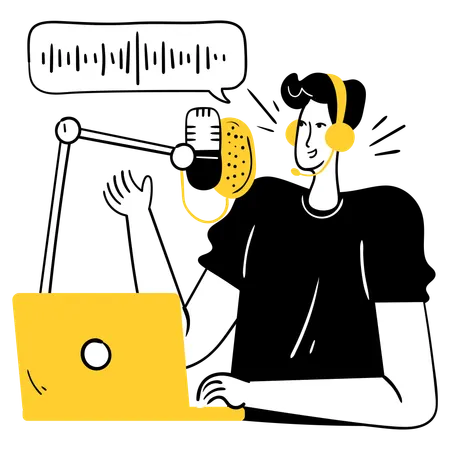 Man at Studio for Podcast Recording  Illustration
