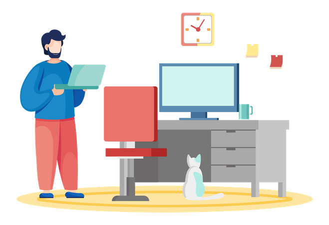 Man at workplace at home Illustration