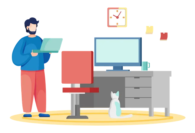Man at workplace at home  Illustration