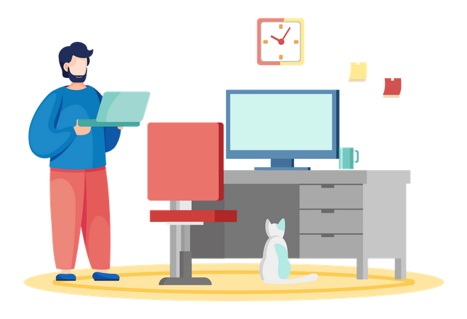 Man at workplace at home  Illustration