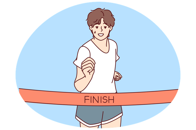 Man athlete reach finish line running  Illustration