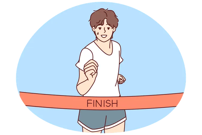 Man athlete reach finish line running  Illustration