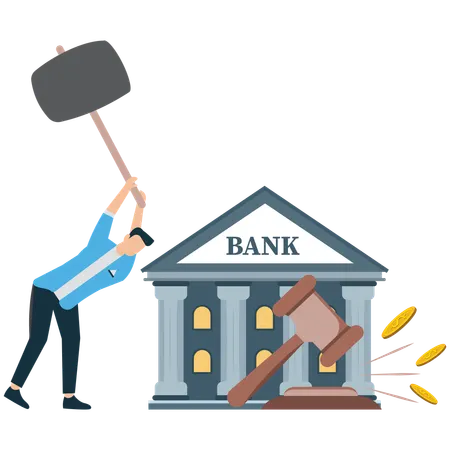 Man attending Online Bank Property Auction  Illustration
