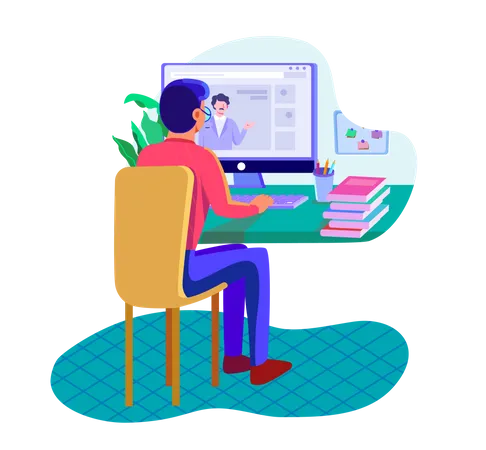 Man attending Online business meeting  Illustration