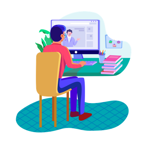 Man attending Online business meeting  Illustration