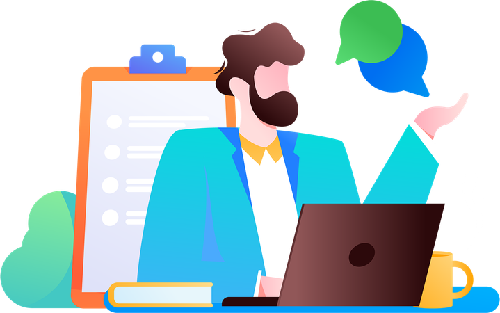 Man attending online meeting  Illustration