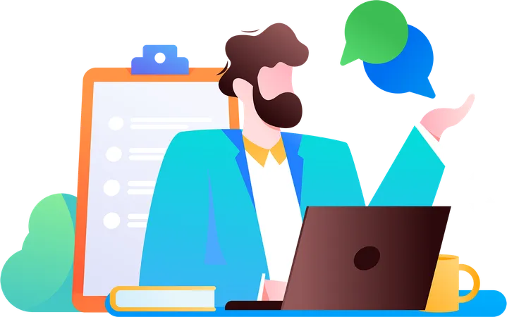 Man attending online meeting  Illustration