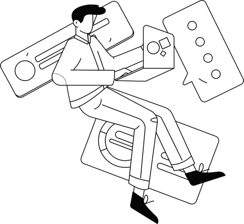 Man attending online meeting  Illustration