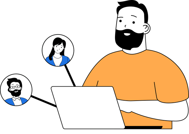 Man attending video conference  イラスト