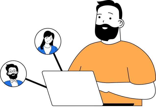 Man attending video conference  イラスト