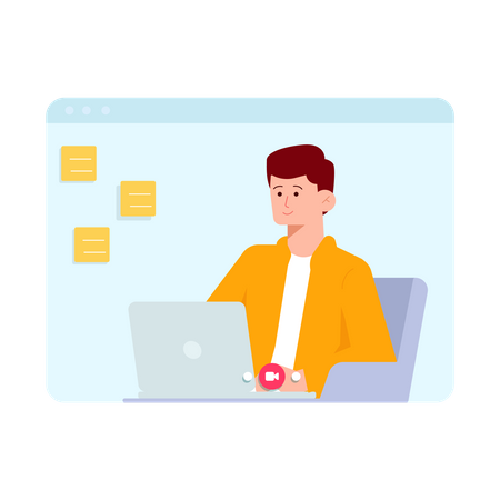 Man attending video conference  Illustration