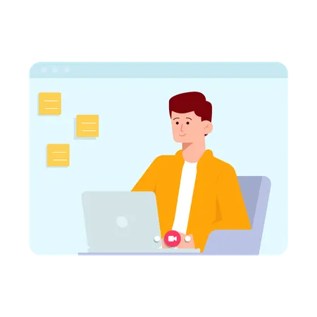 Man attending video conference  Illustration