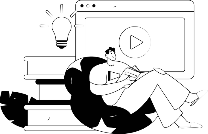 バーチャル授業に参加する男性  イラスト