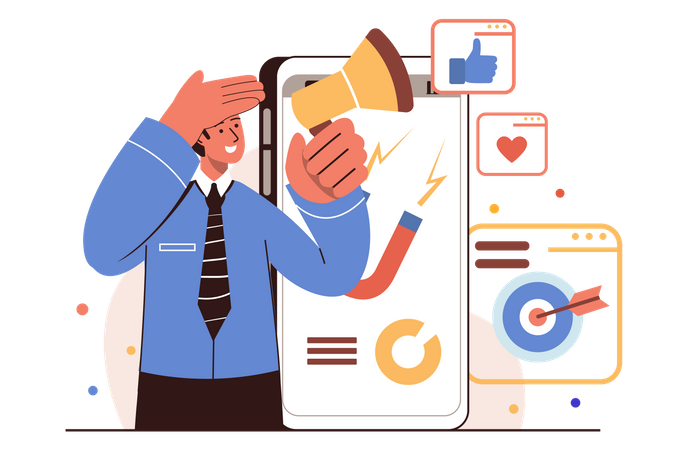 Man attracting people over social media platform  Illustration