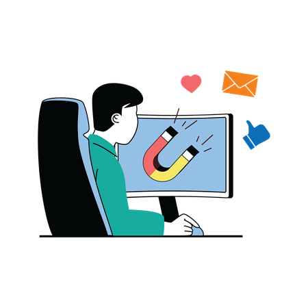 Man attracting users through social media  Illustration
