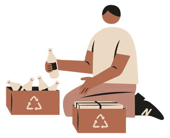 Man sorting plastic bottle  Illustration