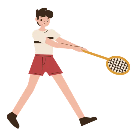 Man Badminton Player Drop Shot Movement  Illustration