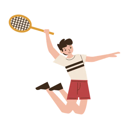 Man Badminton Player Jumping Smash Movement  Illustration