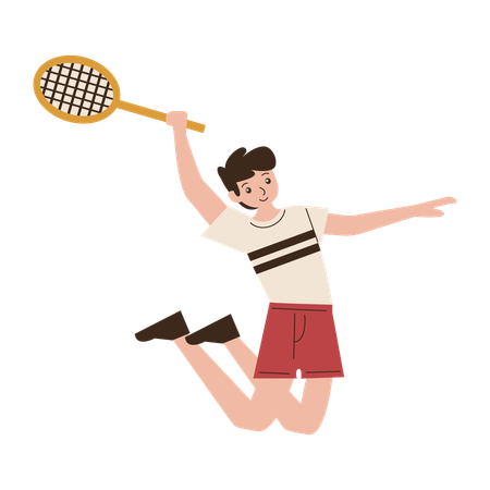 Man Badminton Player Jumping Smash Movement  Illustration